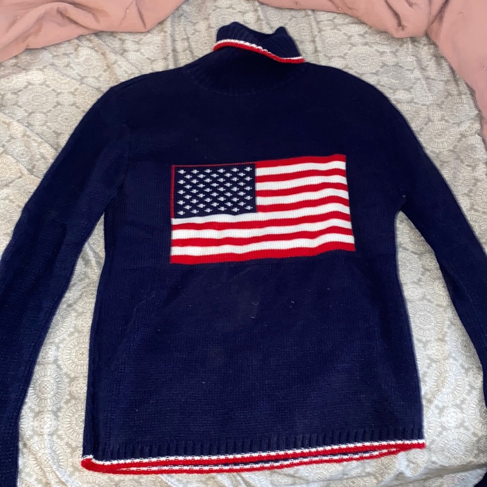American Flag turtle neck sweater size M. Navy blue